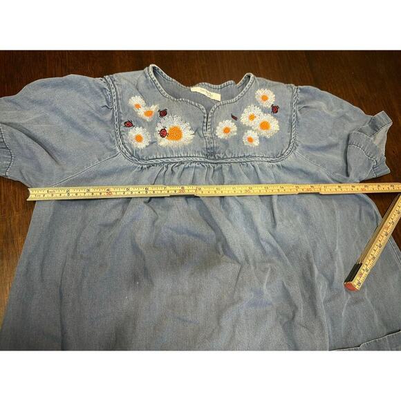 Go Softly Patio Denim Floral Embroidered Dress Women L Grandma Grunge Comfy Flaw - Picture 4 of 10